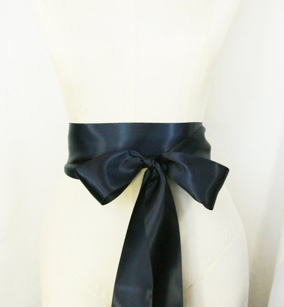 Hochzeit - Midnight Blue Ribbon Sash - 2.25 inch width x 144 inches/4 yard length -Wedding Sash, Bridal Sash, Plain Sash, Dark Navy Sash, Bridal Belt