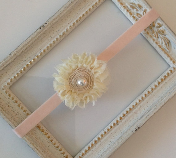 Свадьба - Off White Shabby Flower Elastic Headband, Infant, Toddler, Adult, Wedding, photo prop