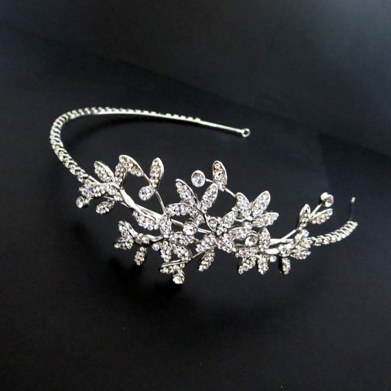 Mariage - Bridal headband, Side accent headband, Rhinestone headband, Wedding accessory