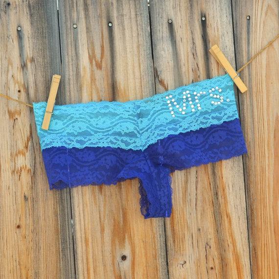 Mariage - Custom Something Blue Bridal Panties, Bachlorette Wedding Shower Bridal Lingerie Lace Knickers -  SIZE SMALL Ships FAST