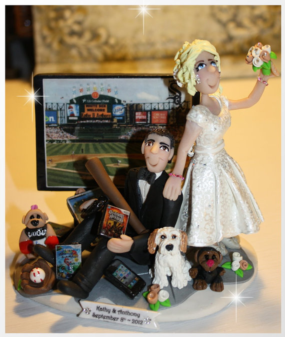 Wedding - Wedding Cake Topper, Baseball, Bride dragging Groom