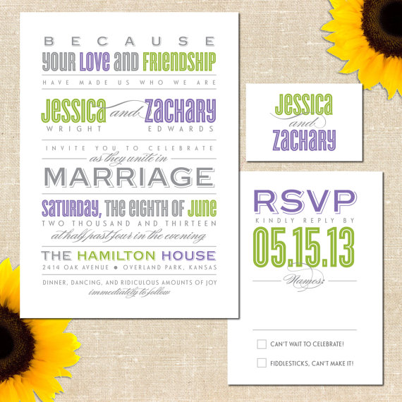 Wedding - Vintage Typography Wedding Invitation - Printed Invitations or Printable Files