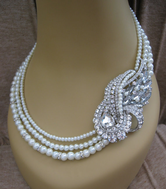 Свадьба - Bridal Swarovski Pearls Necklace Pearl Bridal Necklace Vintage Style Bridal Jewelry Bridal Jewelry Bridal Necklace Wedding Jewelry