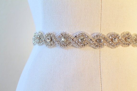 Hochzeit - Bridal beaded infinity twisted crystal sash.  Rhinestone wedding belt.  JANE