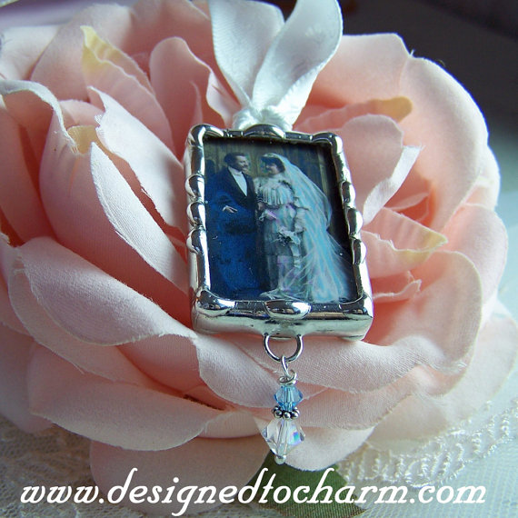 زفاف - Memorial Bouquet Charm, Wedding Charm, Bridal Accessories, Personalized Picture Charm, Custom Made To Order Soldered Glass