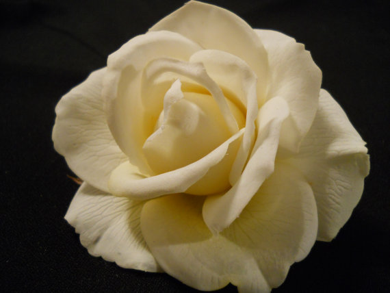 زفاف - Ivory White Rose Hair Clip,Real Touch for Wedding, Flower Girl, Bride, Bridesmaid, Natural, Flower Child, Destination, Lapel, Hat or Shoes