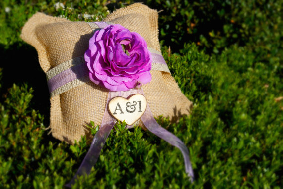 زفاف - Ring Bearer Pillow Purple silk flower over 45 different flowers and 35 ribbon to select from