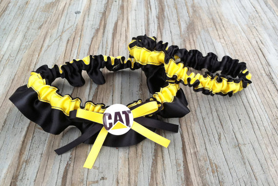 Wedding - Cat Caterpillar Bridal Satin Wedding Garter Black & Yellow Garter Keepsake Or SET Construction Zone