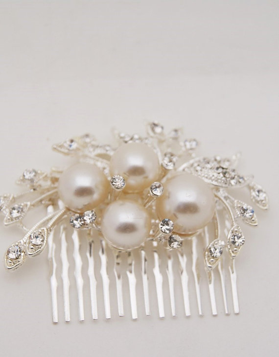 زفاف - Rhinestone pearl hair comb ,  bridal hair comb, wedding rhinestone hair comb, veil comb - JOLEE comb