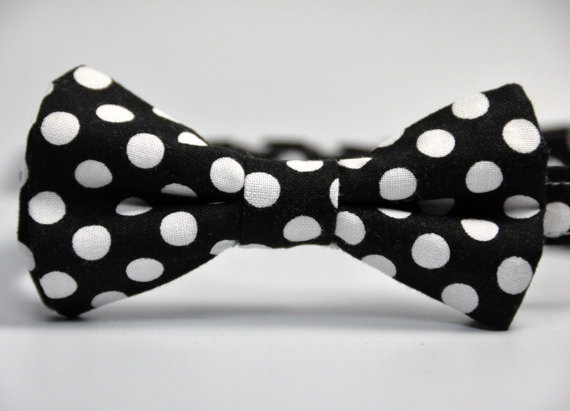 زفاف - Boy's Bowtie - Black and White Polka Dot Bow Tie - Children's Tie