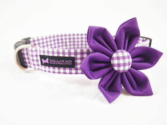 زفاف - Purple Gingham Collar Flower Set