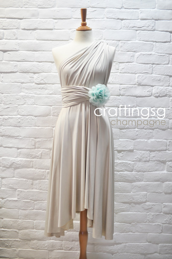 Mariage - Bridesmaid Dress Infinity Dress Champagne Knee Length Wrap Convertible Dress Wedding Dress