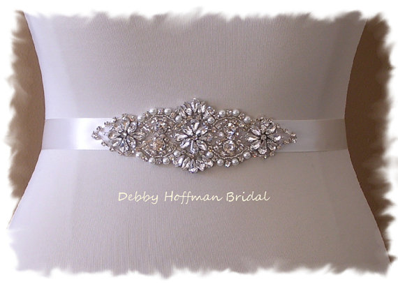Wedding - New ~ Pearl Rhinestone Wedding Belt, Rhinestone Crystal Pearl Bridal Sash, No 4067S Wedding Accessories, Pearl Belt, Jeweled Pearl Sash