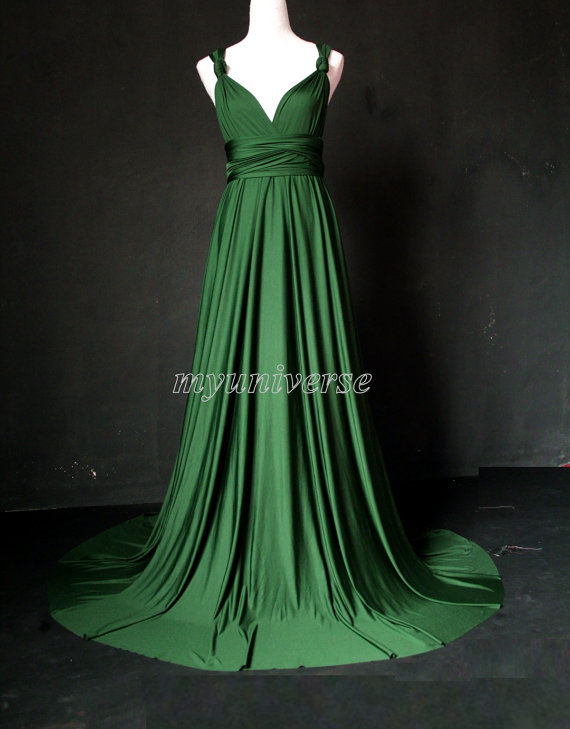 Mariage - Deep Green Bridesmaid Dress Wedding Dress Infinity Dress Wrap Convertible Dress Formal Dress Jersey