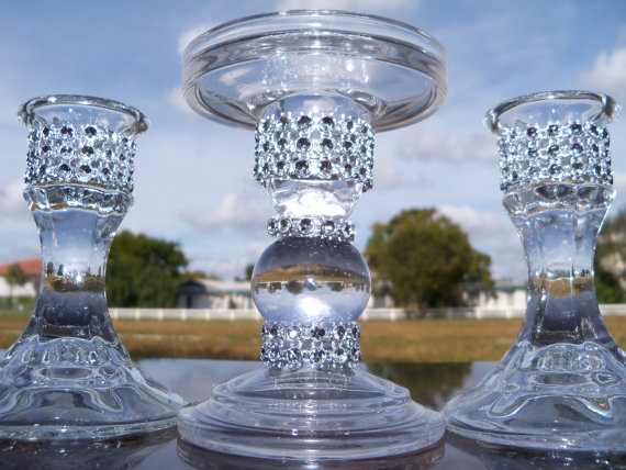 Wedding - Bling  Glass Unity  Candle Holder Set