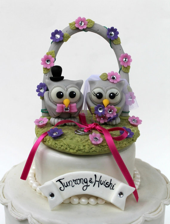 Wedding - Wedding owl topper with RING BEARER and floral arch, love bird wedding