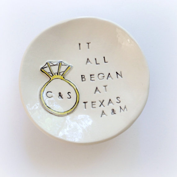 Свадьба - Personalized it all began couples engagement gift ring holder unique ring dish handmade by Cathie Carlson