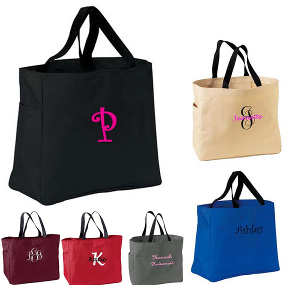 Hochzeit - 7 Personalized Bridesmaid Gift Tote Bags, Embroidered Tote, Monogrammed Tote, Bridal Party Gift