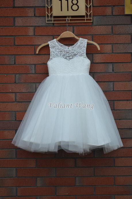 Wedding - Lovely Ivory Lace Flower Girl Dress Wedding Baby Girls Dress Tulle Rustic Baby Birthday Dress Knee Length