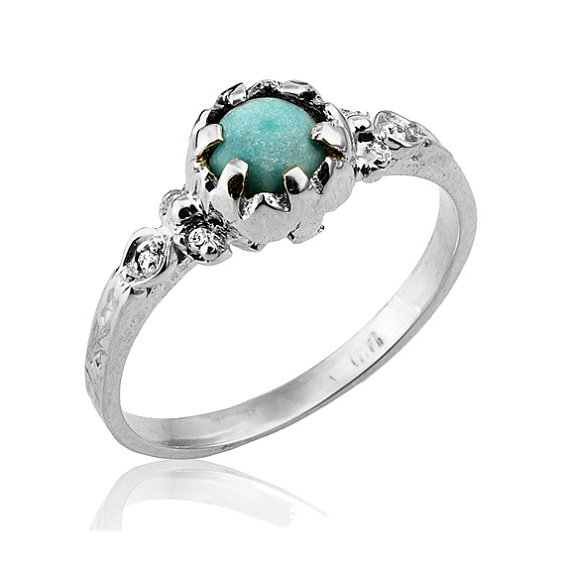 Wedding - Turquoise Jewelry, Turquoise Ring, Oriental Style Diamond Turquoise Engagement Ring, Unique Engagement Ring, Turquoise December Birthstone