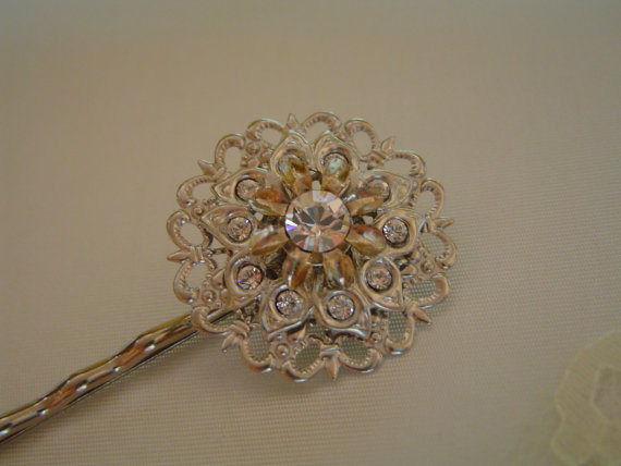 Wedding - Swarovski crystal silver hairpin wedding hair pin tiara