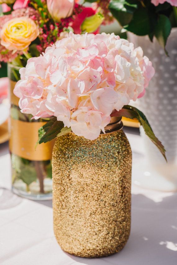 Wedding - Gold Glitter Mason Jar-Quart Sized-Glitter -  Gold