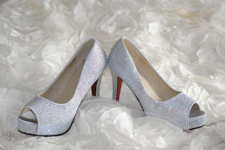 Свадьба - Custom Order Crystal Swarovski Peep Toe Wedding Shoes