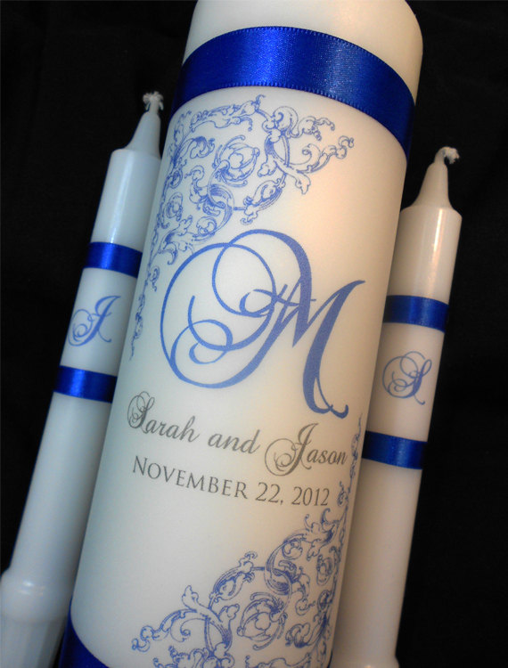 Hochzeit - Custom Colors, Monogrammed Unity Candle "Wraps", Wedding Ceremony Candle "Wraps", by No. 9