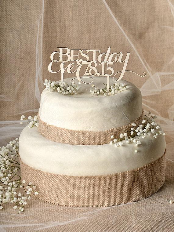 Hochzeit - Rustic Cake Topper, Wood Cake Topper, Monogram Cake Topper, Best day ever  Cake Topper, Wedding Cake Topper,