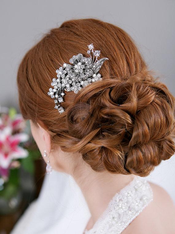 زفاف - Crystal Hair Comb, Rhinestone Bridal Hair comb Vintage Hair Brooch Wedding Jewel Comb Classic Wedding Hair Accessories - Ready to Ship
