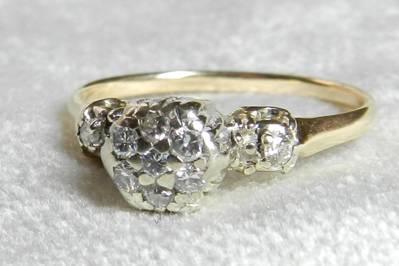 Wedding - Antique Vintage Diamond Engagement Ring, Quarter Carat tdw Engagement Ring Platinum Head 14K Gold 1920s