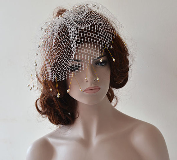 زفاف - Wedding Birdcage veil with Pearls, Bridal Birdcage veil, off white Birdcage Veil, Wedding Hair Accessory, Bridal Hair Accessories