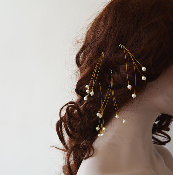 Свадьба - Bridal Hair Accessories, Pearl Wedding Hair Pins, İvory and Gold Hair Pins, Ivory Pearl Bobby Pins, Wedding Hair Accessories