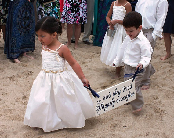Wedding - Wood Sign, Here Comes the Bride and/or And they lived Happily ever after. 8 X 16 inches, Beach Wedding, Ring or Sign Bearer, Flower Girl.
