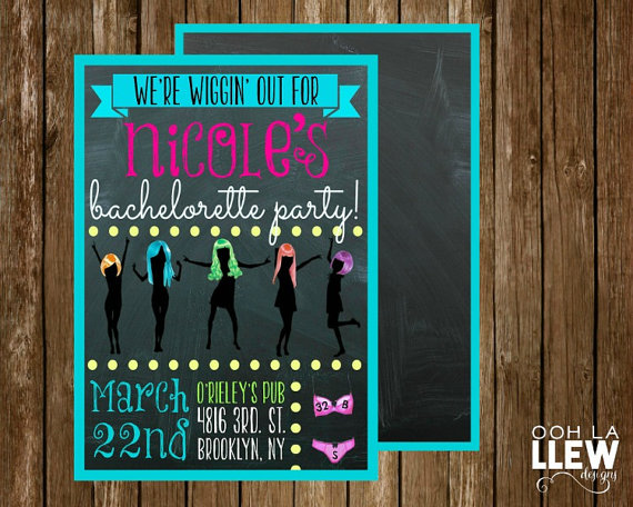 Wedding - Neon Wigging Out Black Out Chalkboard Bachelorette Party Invitation