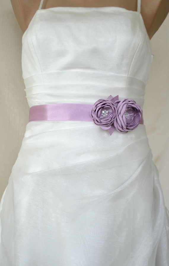 زفاف - Handcrafted Lilac two Flowers Wedding Dress  Sash Belt