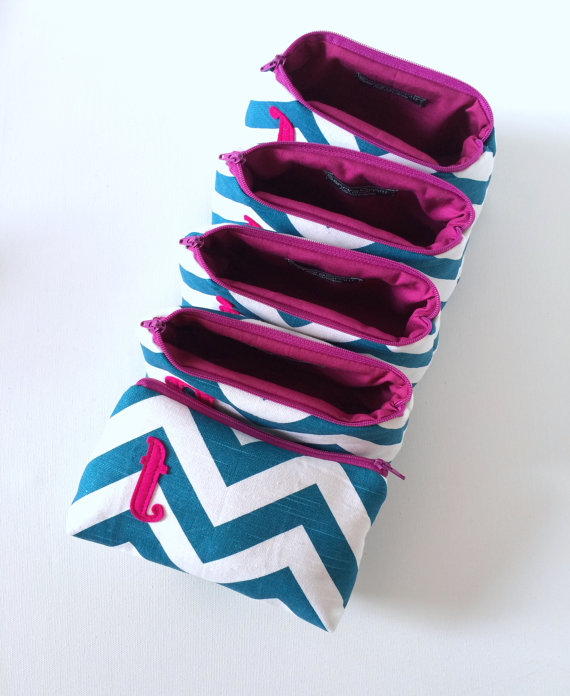 Mariage - Five Berry Fuschia & Teal Bridesmaid Clutch Bags. Fall Wedding Party.
