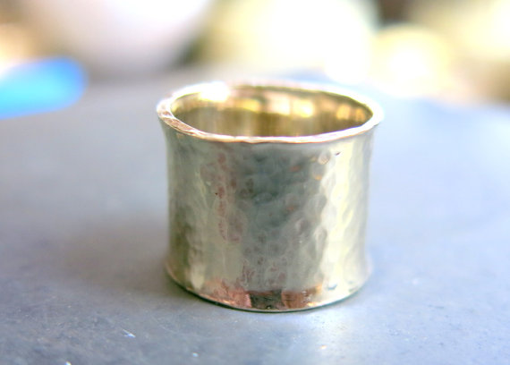 Wedding - 14K White Gold Wide Band Ring  - Wedding Ring - Wide Textured Ring - Unisex Ring - Engagement Ring - Handmade Jewelry - VenexiaJewelry
