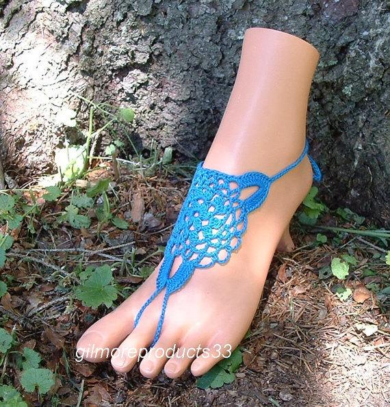 زفاف - Crochet turquoise barefoot sandals, barefoot, anklets, jewelry, bracelets, sexy shoes, bridal accesory