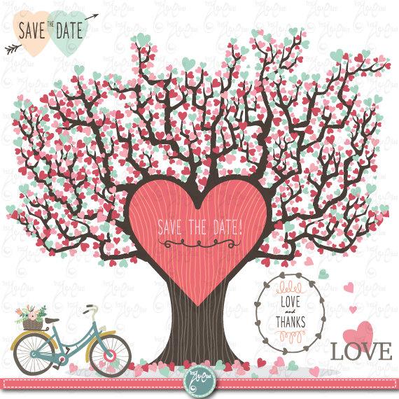 Wedding - Wedding Clipart"WEDDING LOVE TREE"clip art pack, Love Tree, Save The Date, Love Bite,perfect for Wedding invitation,Instant Download Wd051 .