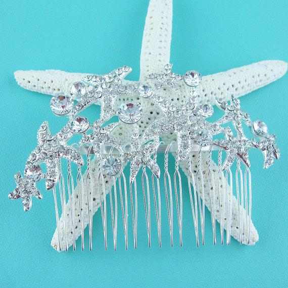 زفاف - Starfish bridal hair accessories comb, beach wedding hair comb, crystal rhinestone hair comb hair comb wedding headpieces