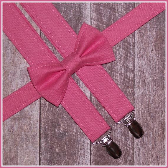 زفاف - Coral Bow Tie and Suspenders: Toddler Suspenders in "Melon", Pink, Wedding, Ring Bearer