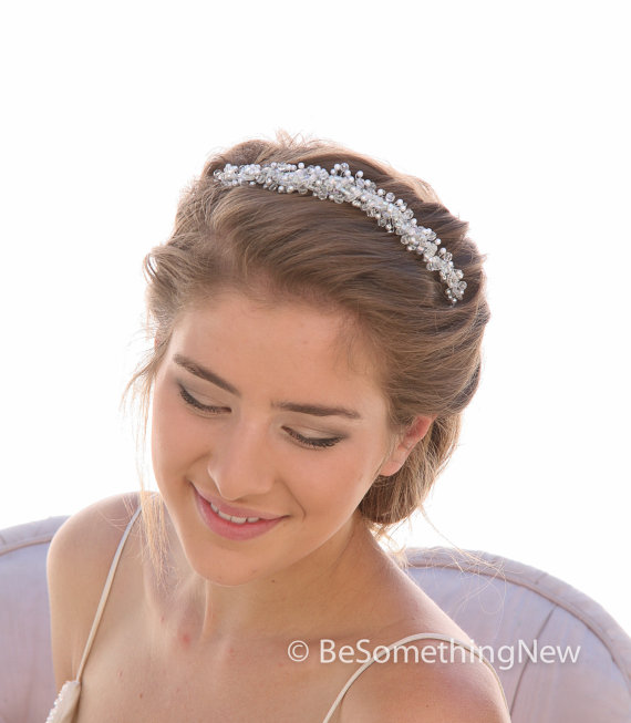 Свадьба - Wired Pearl and Crystal Wedding Tiara, One of a Kind Wired Beaded Bridal Headpiece, Wedding Hair Accessory