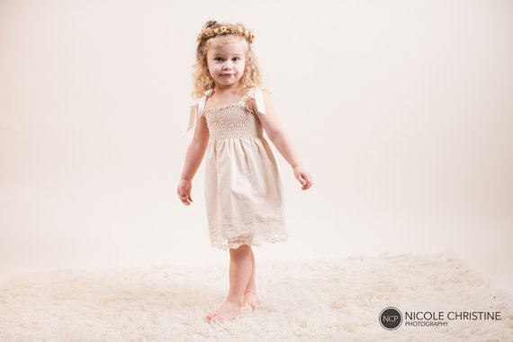 Mariage - Rustic Lace Flower Girl Dress...Rustic Wedding... Cream, Ivory or White... Eco-friendly...6m,9m,12m,18m,2t,3t,4t,5,6,7,8