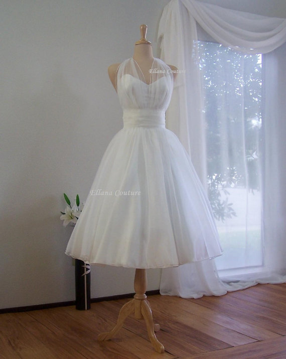Mariage - Special Order for Francesca. Marilyn - Retro Inspired Tea Length Wedding Dress. Vintage Style Organza Bridal Gown.