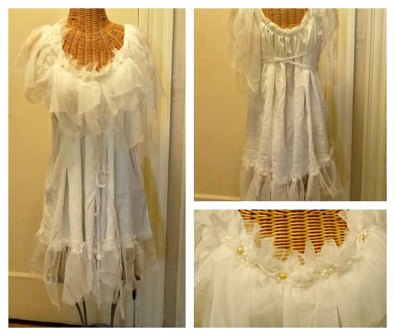 زفاف - Silk Fairy Dress, Size 14W to 16W, 1X, Plus Size Champagne, Wedding, Freshwater Pearls, Off White, Short, Gown, Corset, Boho