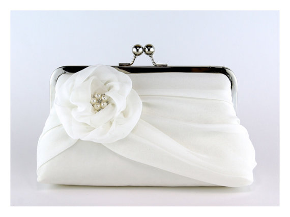 Hochzeit - Bridal clutch, Silk Chiffon Clutch with Pearls,  Wedding purse, Wedding clutch
