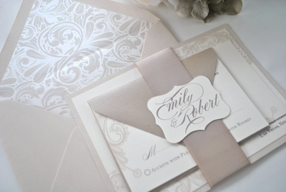 زفاف - Reserved Listing for Madeline--Lovely Ivory and Lace Wedding Invitation
