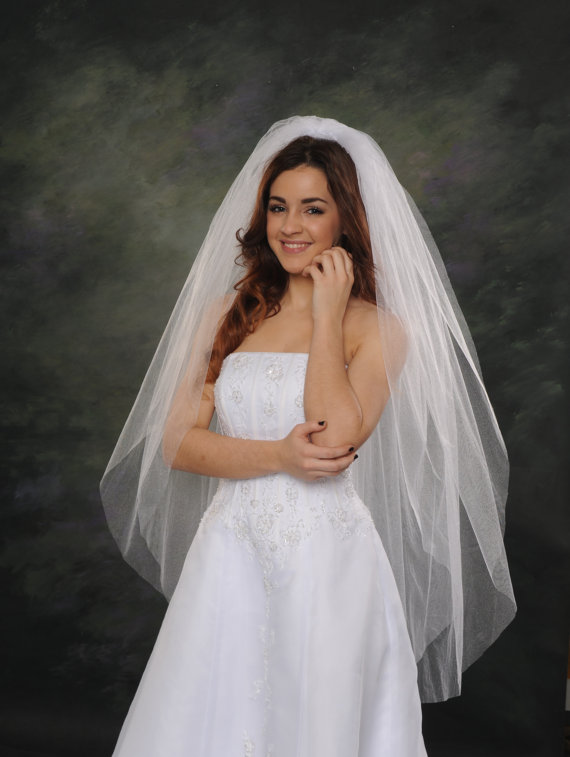 2T White Bridal Fingertip Length Cut Edge Wedding Veil 