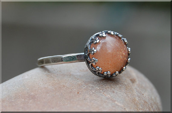 زفاف - Oregon Sunstone Ring, Sunstone Cocktail Ring, Crown Bezel Set Ring, Sunstone Statement Ring, Oregon Sunstone Gemstone Engagement Ring